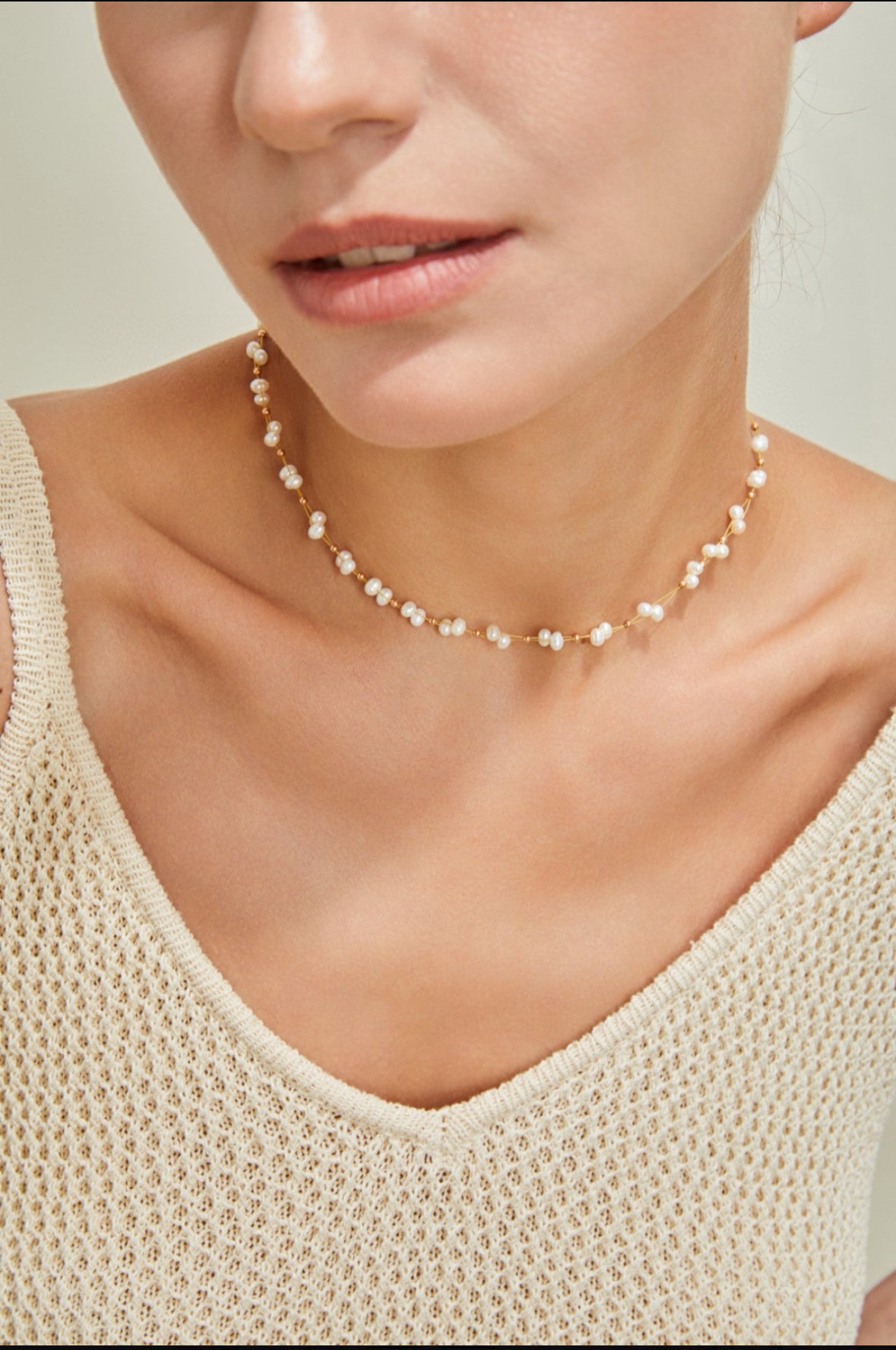 Handcrafted Vintage Gold Baby Pearl Necklace | Spring Wreath Pearl Necklace