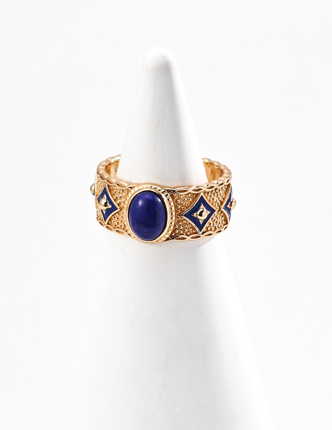 S925 Vintage Lapis Lazuli Enamel Adjustable Ring