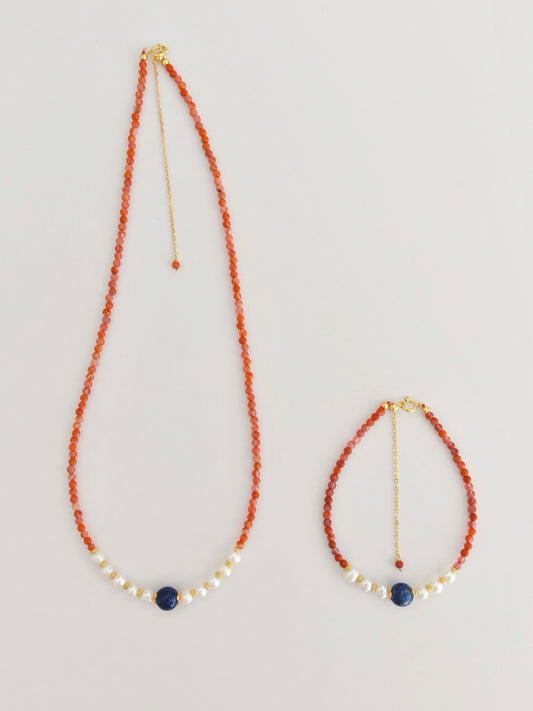 Fiery Elegance Carnelian & Pearl Jewelry Set