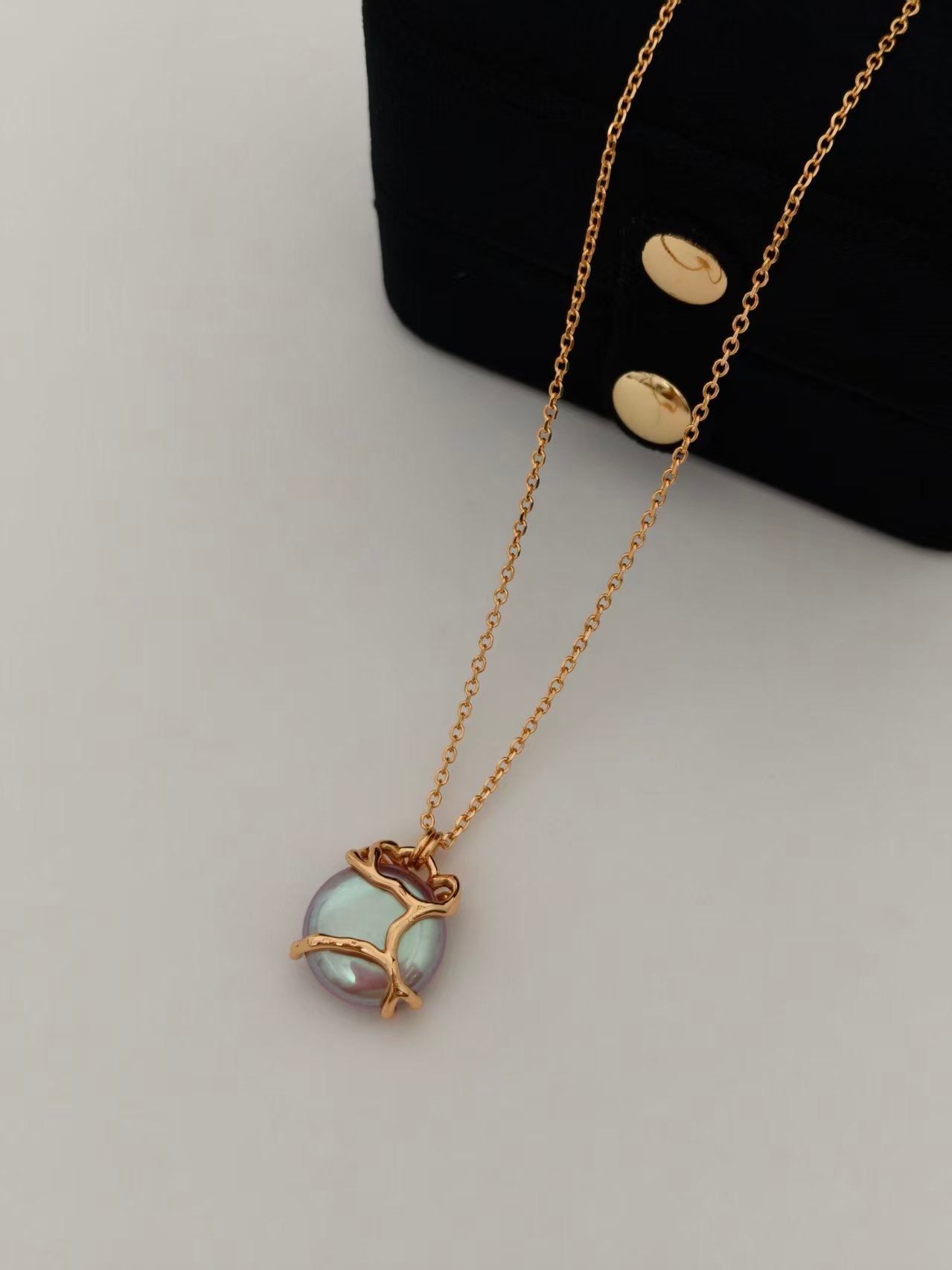 Vintage Gold Baroque Pearl Jewelry Set – Necklace & Stud Earrings | S925 Silver