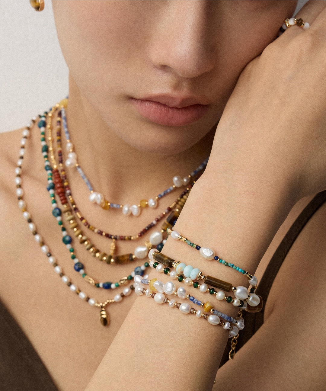 Vintage Gemstone & Pearl Jewelry Set – S925 Silver Bracelet & Necklace