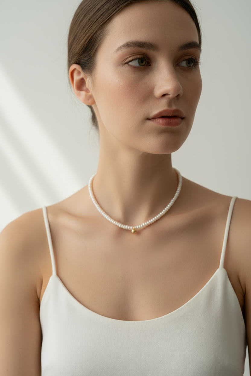 Vintage Gold Natural Pearl Necklace | S925 Sterling Silver