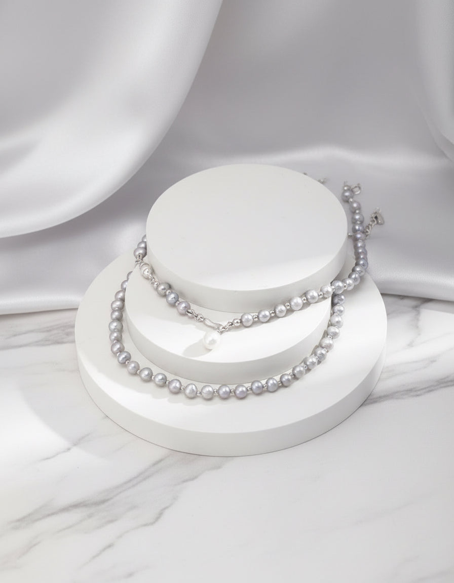 Elegant White-Gold Freshwater Pearl Necklace