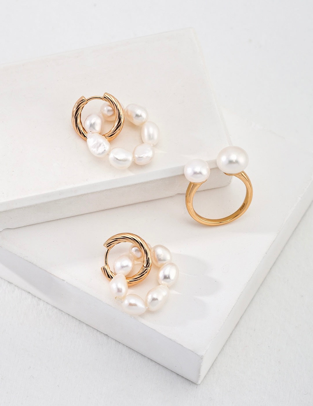 Pearl Earrings with Removable Pearl Ring Pendants