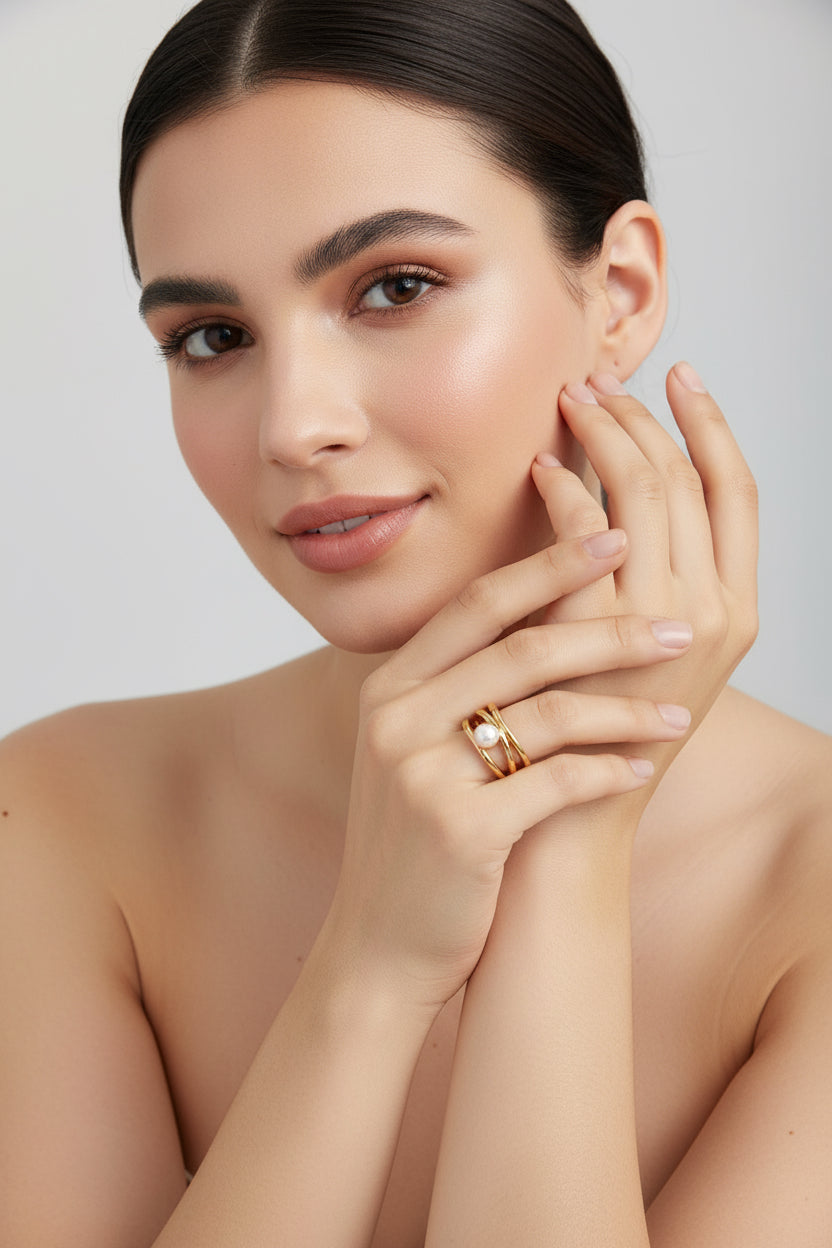 S925 Sterling Silver Pearl Open Ring