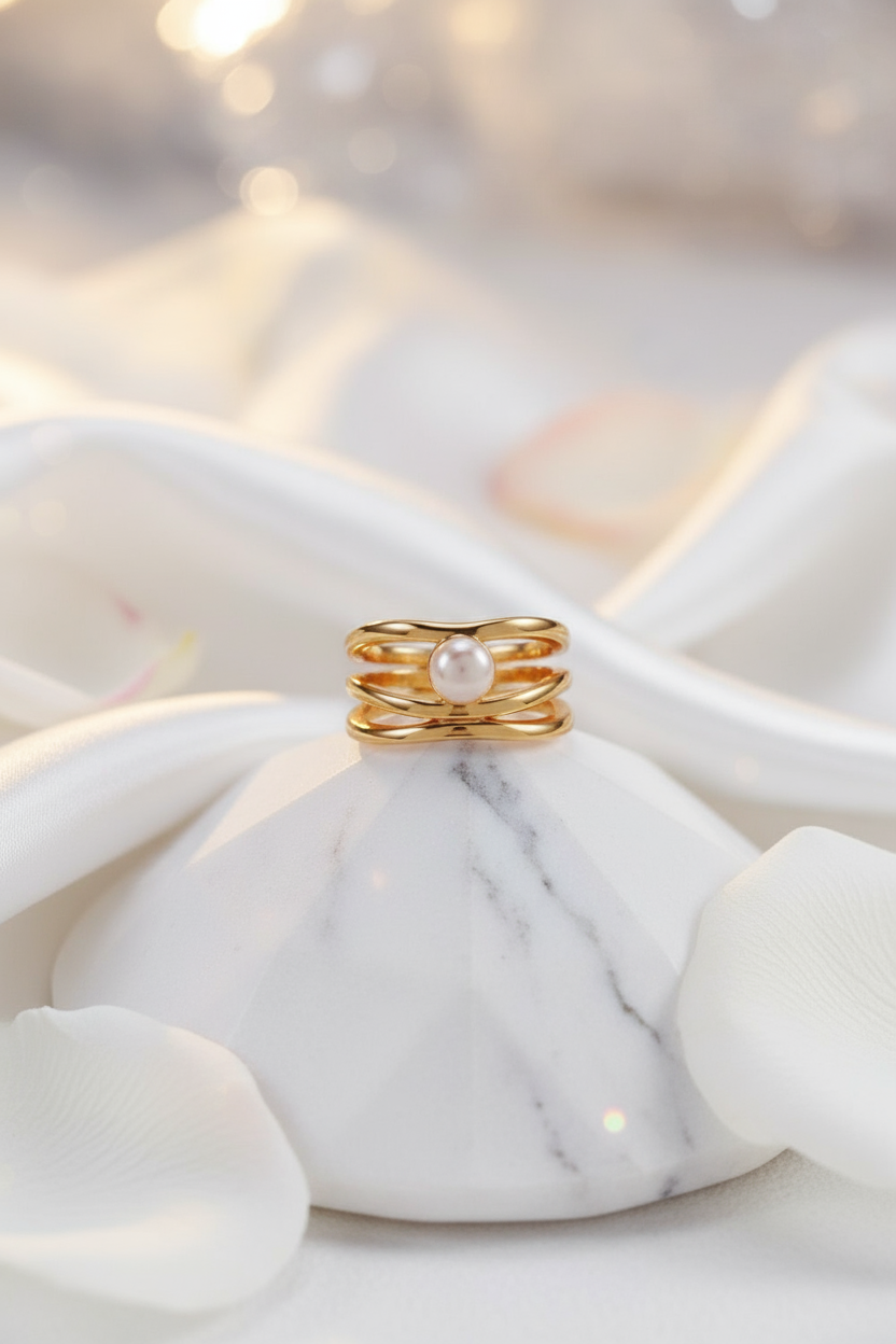 S925 Sterling Silver Pearl Open Ring