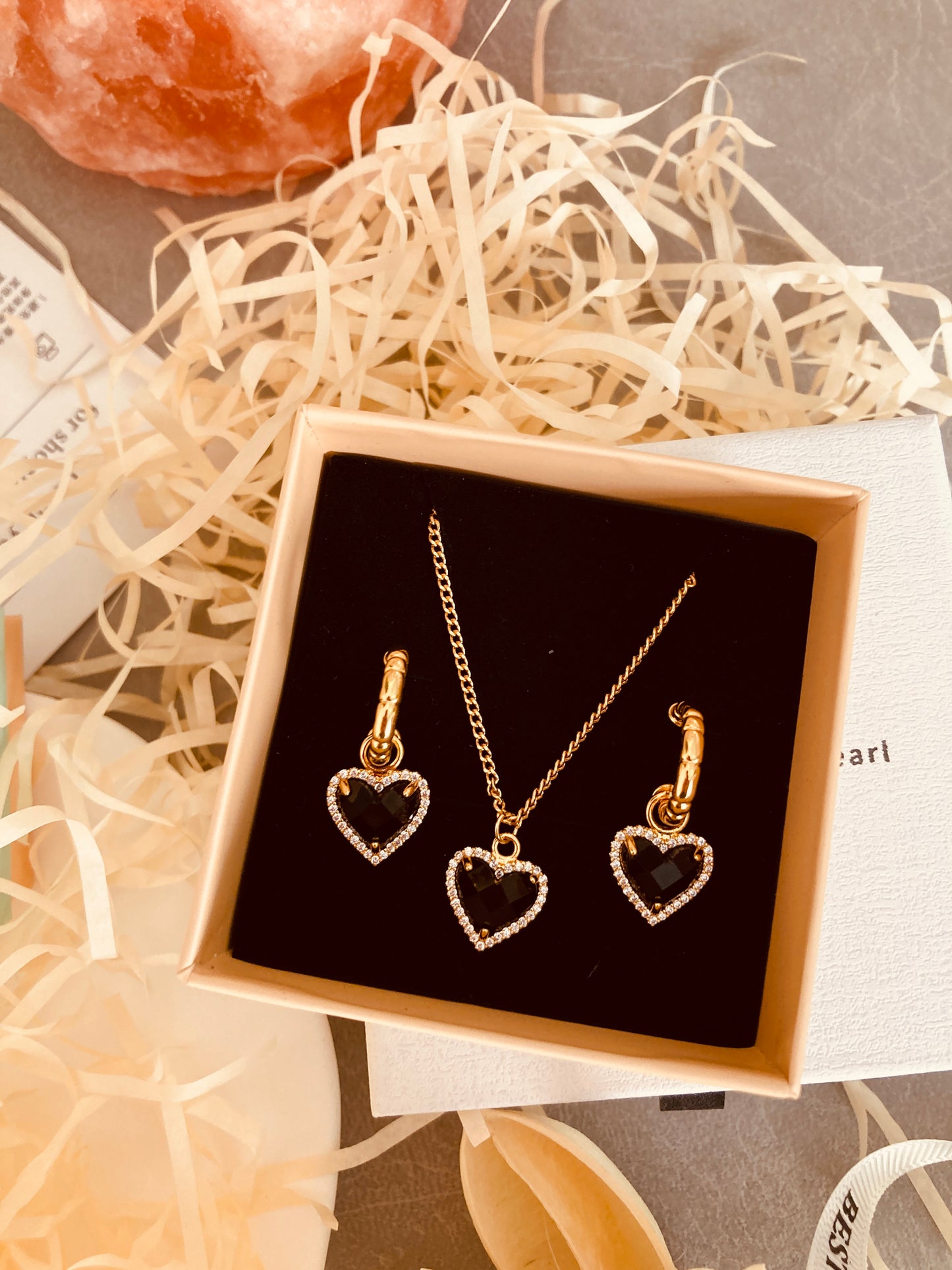 Black Heart Pendant Earrings