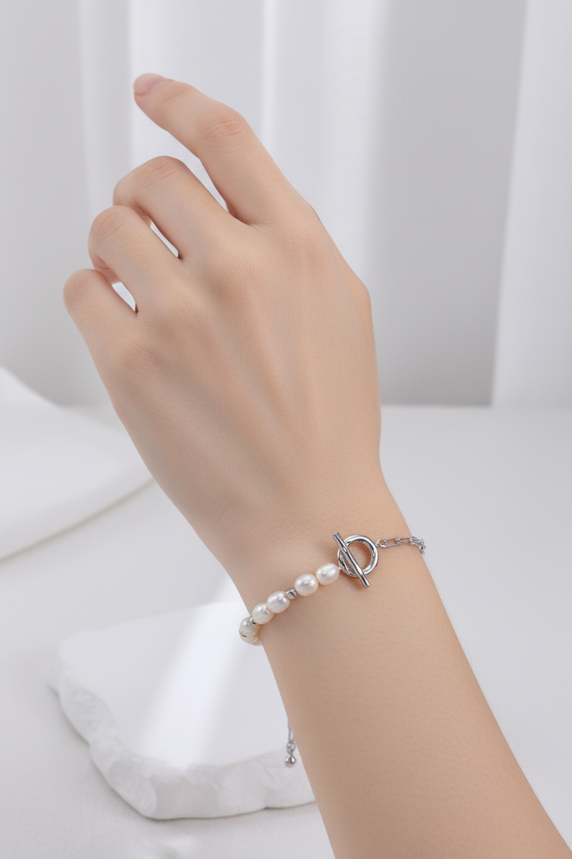Aurora Pearl & Gold Chain Bracelet – S925 Sterling Silver