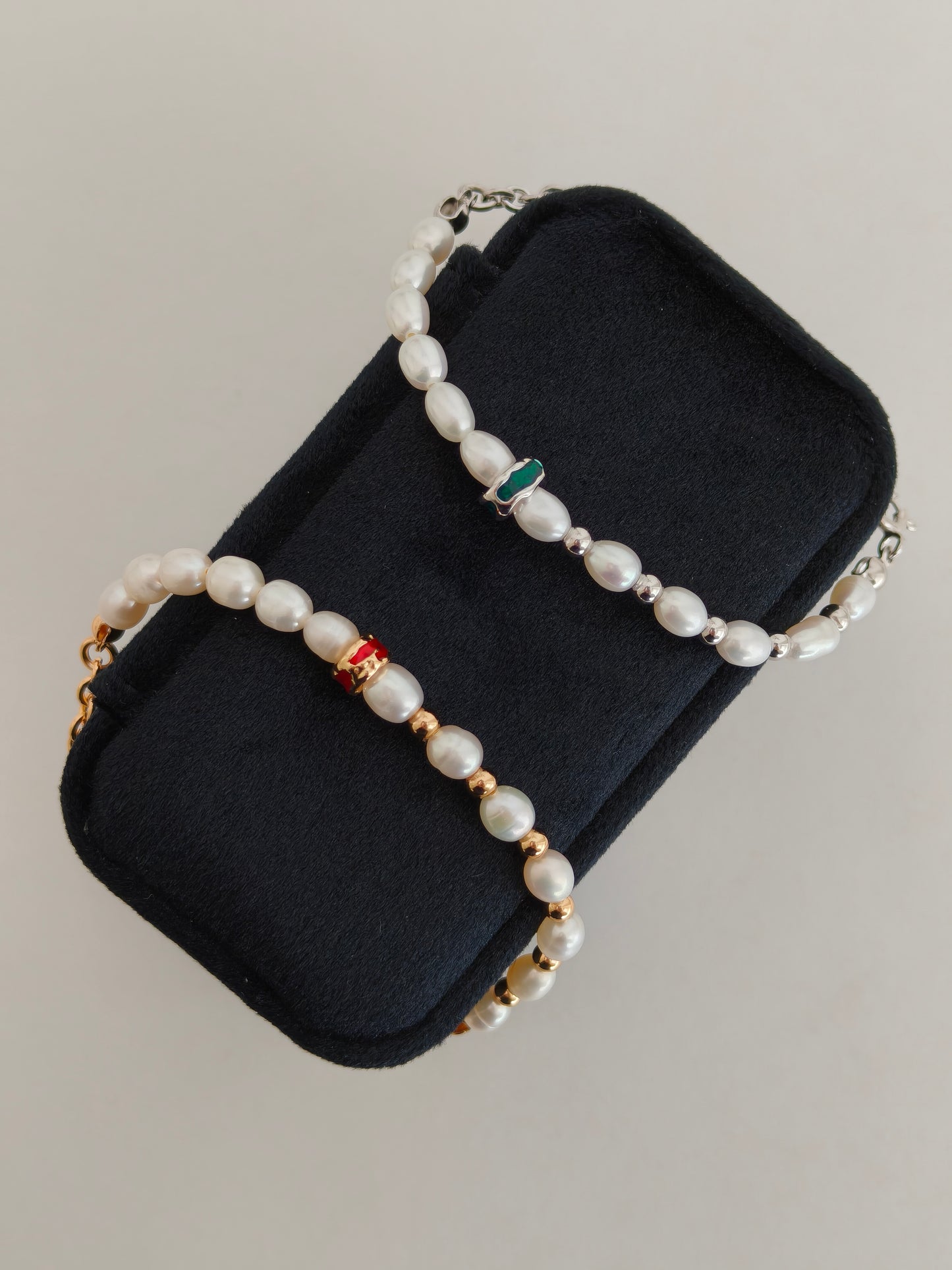Natural Pearl & Enamel Charm Bracelet – S925 Sterling Silver Gold Plated Adjustable Bracelet