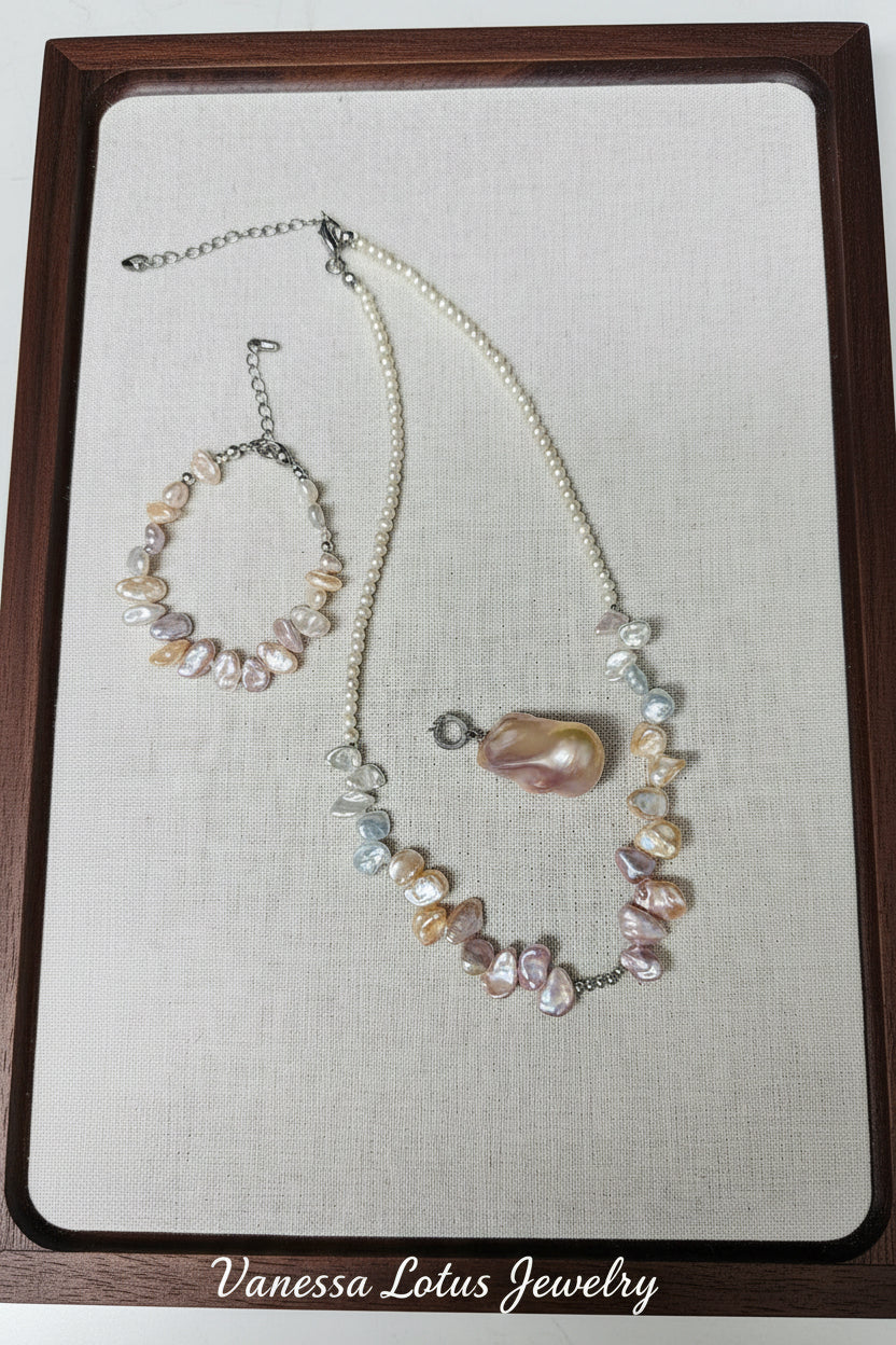 Removable Baroque Pearl Pendant Necklace – Freshwater Pearl & Pink Petal Pearls