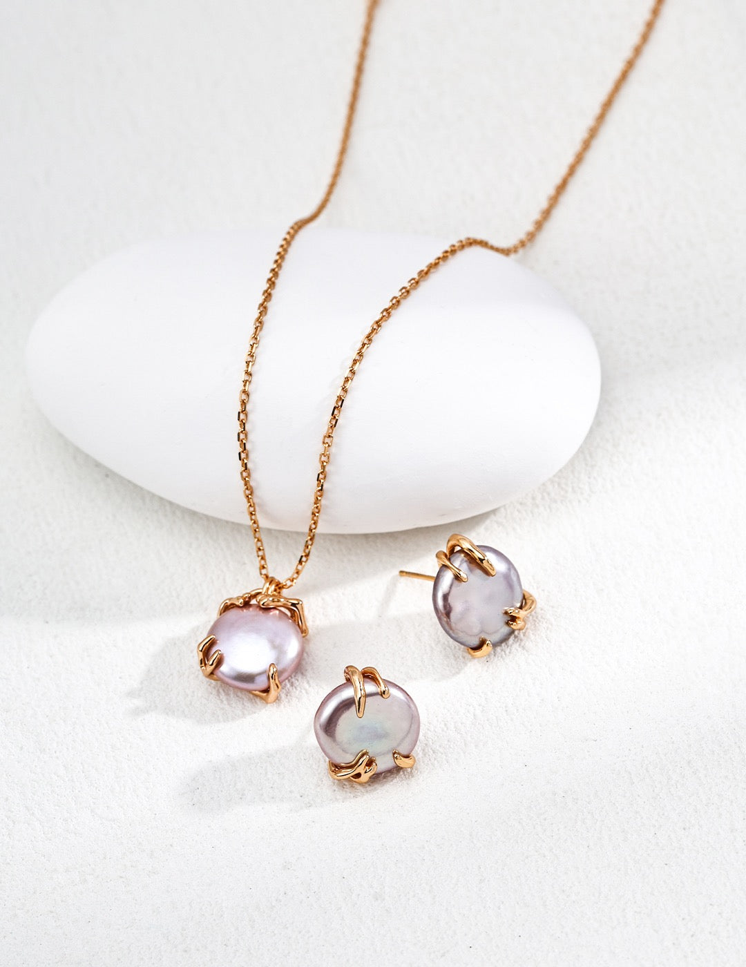 Vintage Gold Baroque Pearl Jewelry Set – Necklace & Stud Earrings | S925 Silver