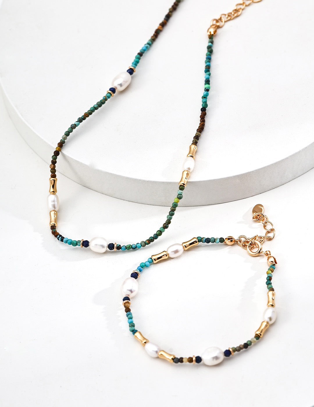 Vintage Gemstone & Pearl Jewelry Set – S925 Silver Bracelet & Necklace