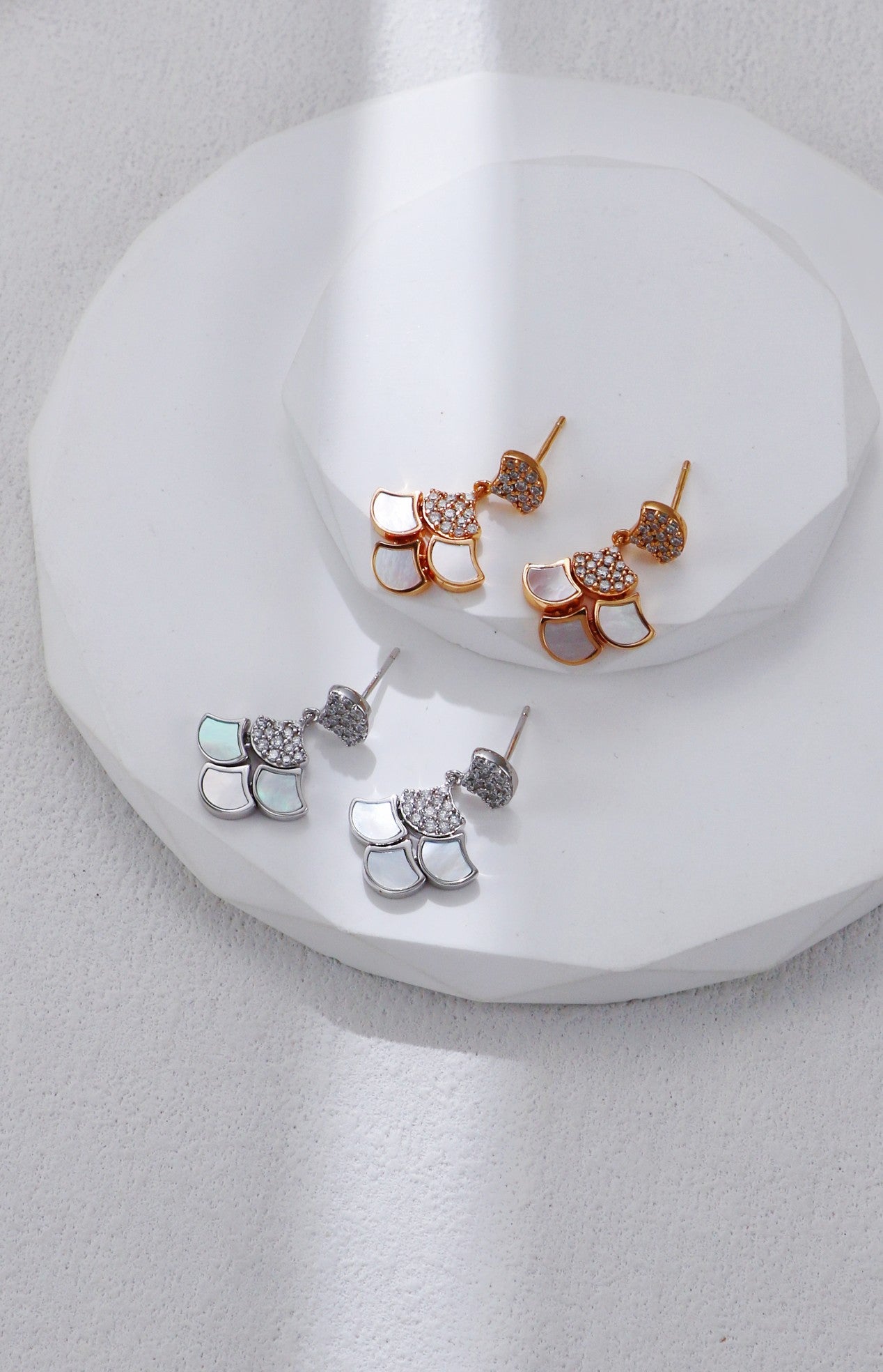 S925 Silver White Shell & Zircon Earrings