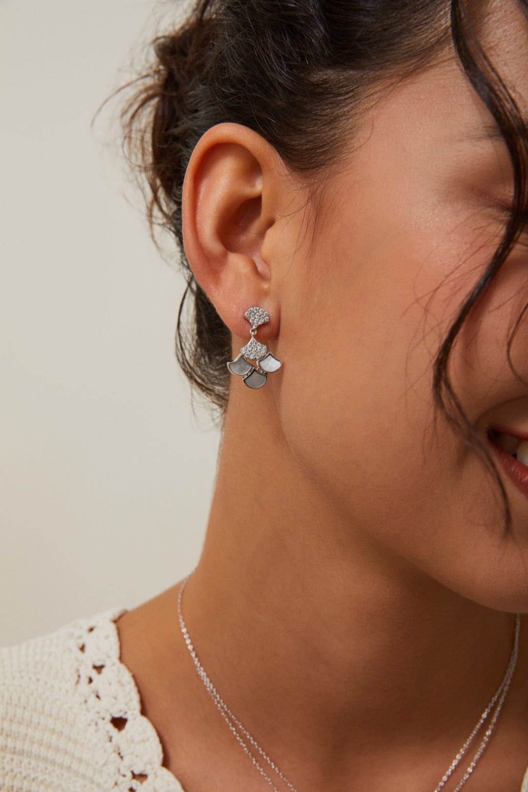 S925 Silver White Shell & Zircon Earrings