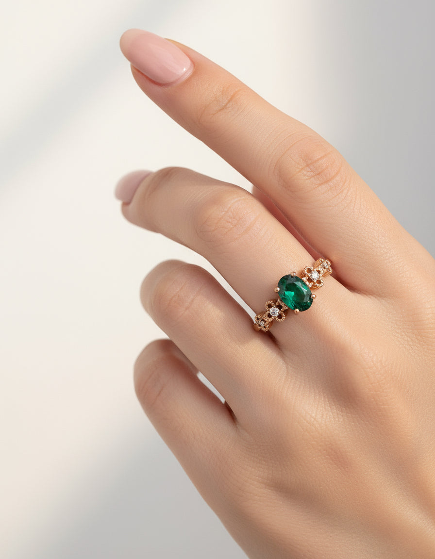 S925 Silver Green Zircon Ring