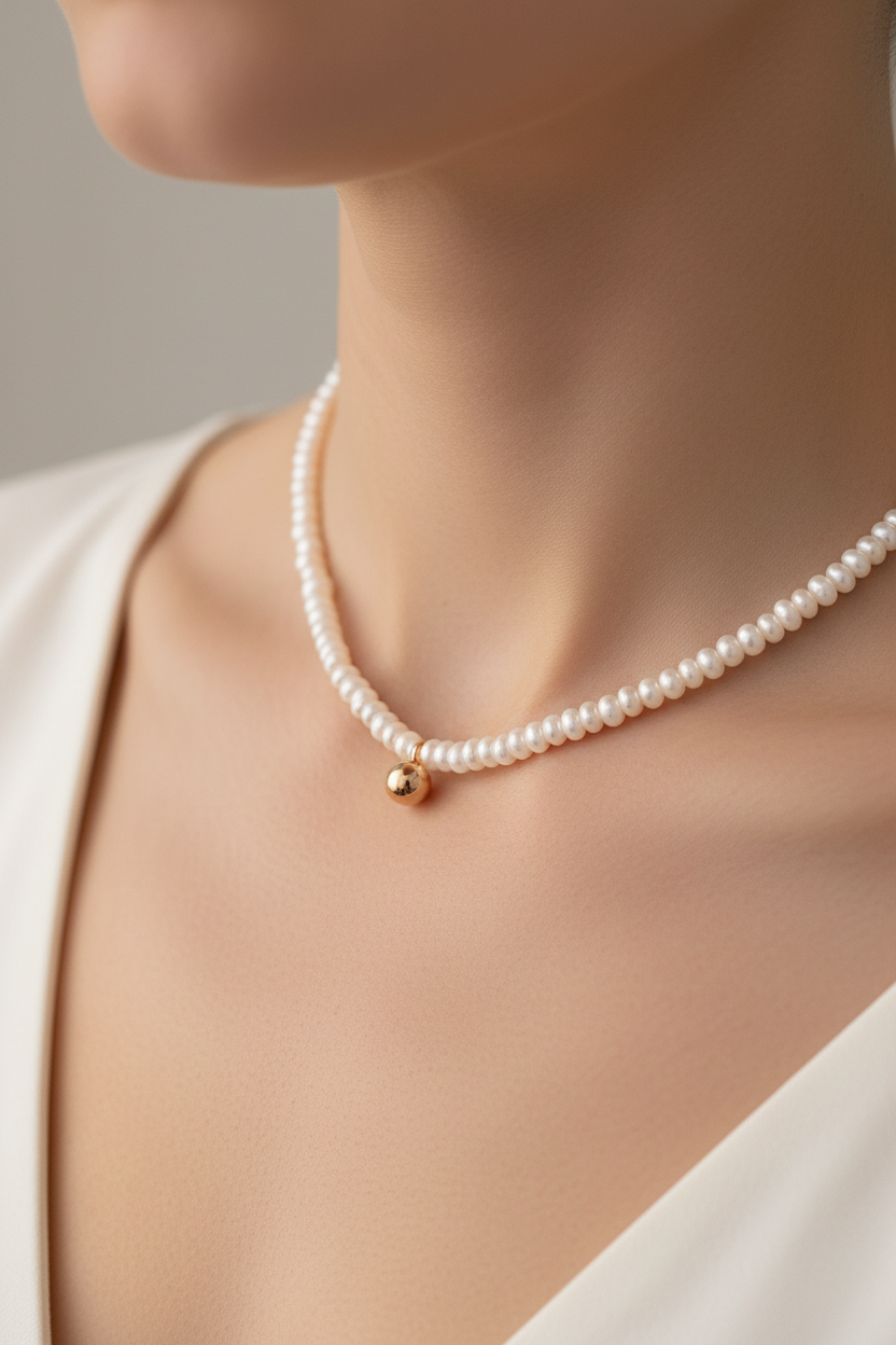Vintage Gold Natural Pearl Necklace | S925 Sterling Silver