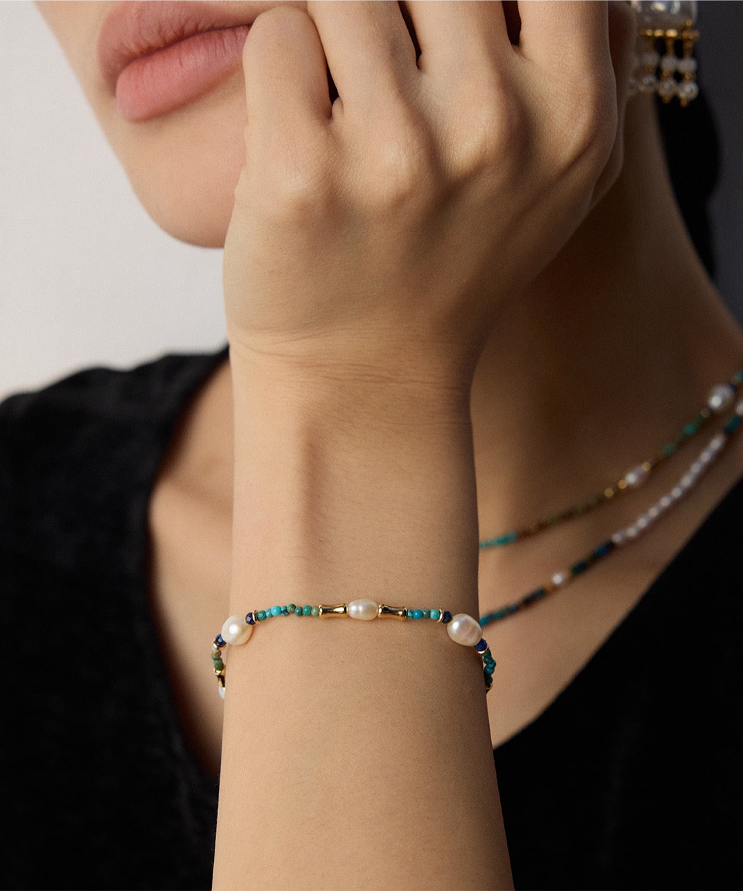 Vintage Gemstone & Pearl Jewelry Set – S925 Silver Bracelet & Necklace