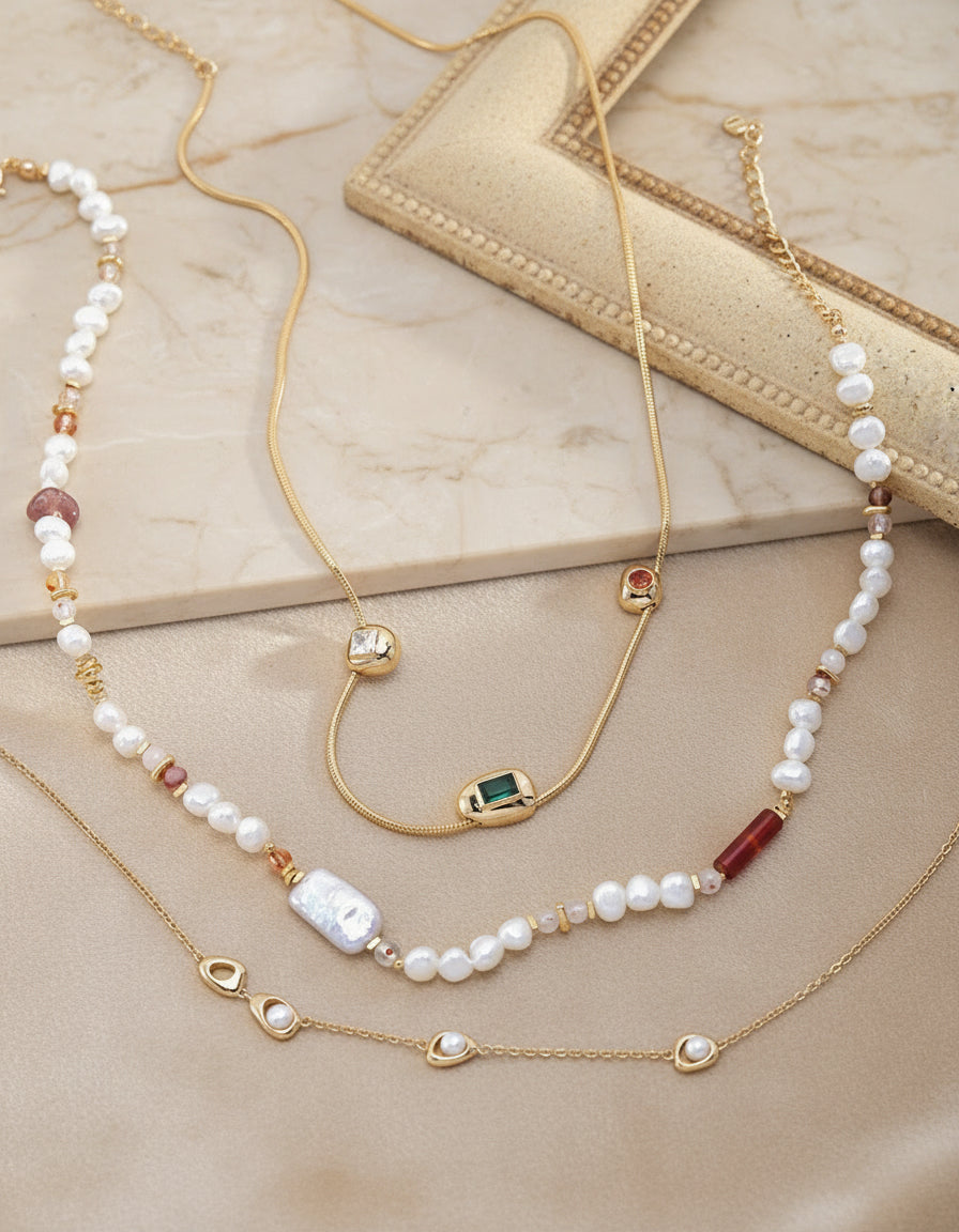 Strawberry Quartz & Pearl Beaded Necklace – S925 Silver