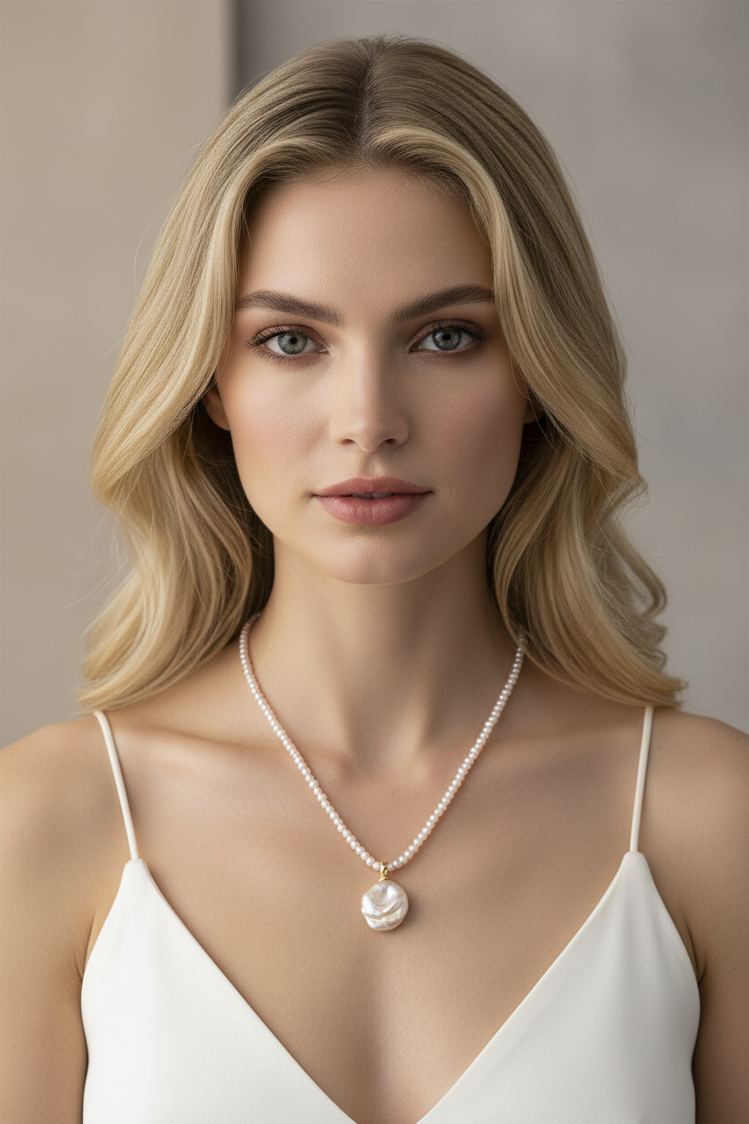 Pink Baby Pearl Necklace with Removable Baroque Pearl Pendant | Natural Freshwater Pearl Necklace