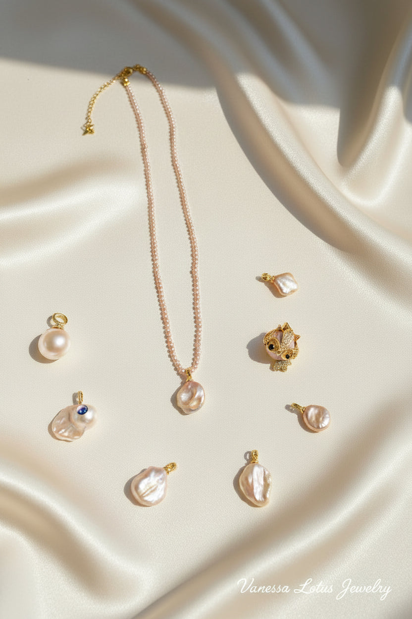 Pink Baby Pearl Necklace with Removable Baroque Pearl Pendant | Natural Freshwater Pearl Necklace