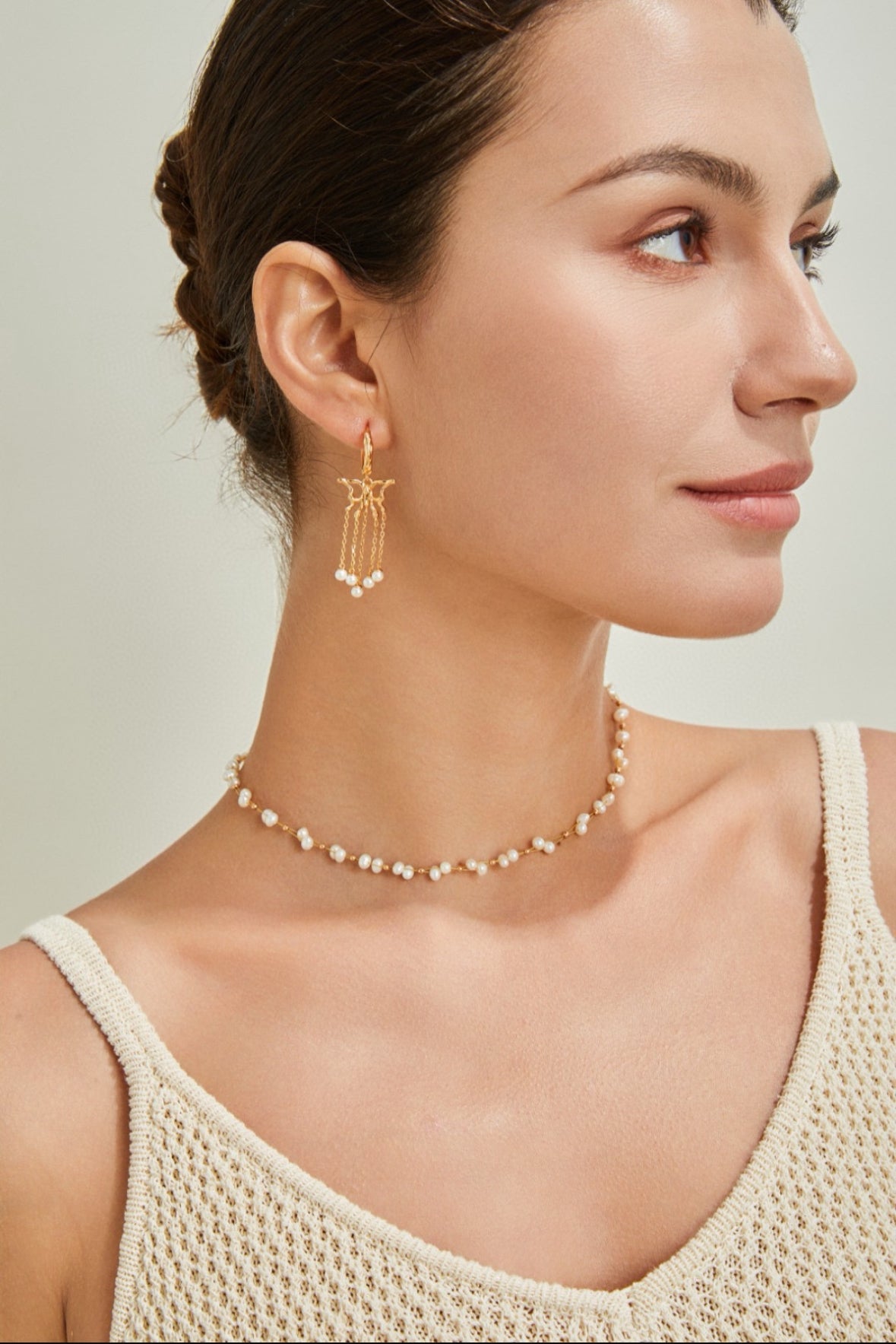 Handcrafted Vintage Gold Baby Pearl Necklace | Spring Wreath Pearl Necklace