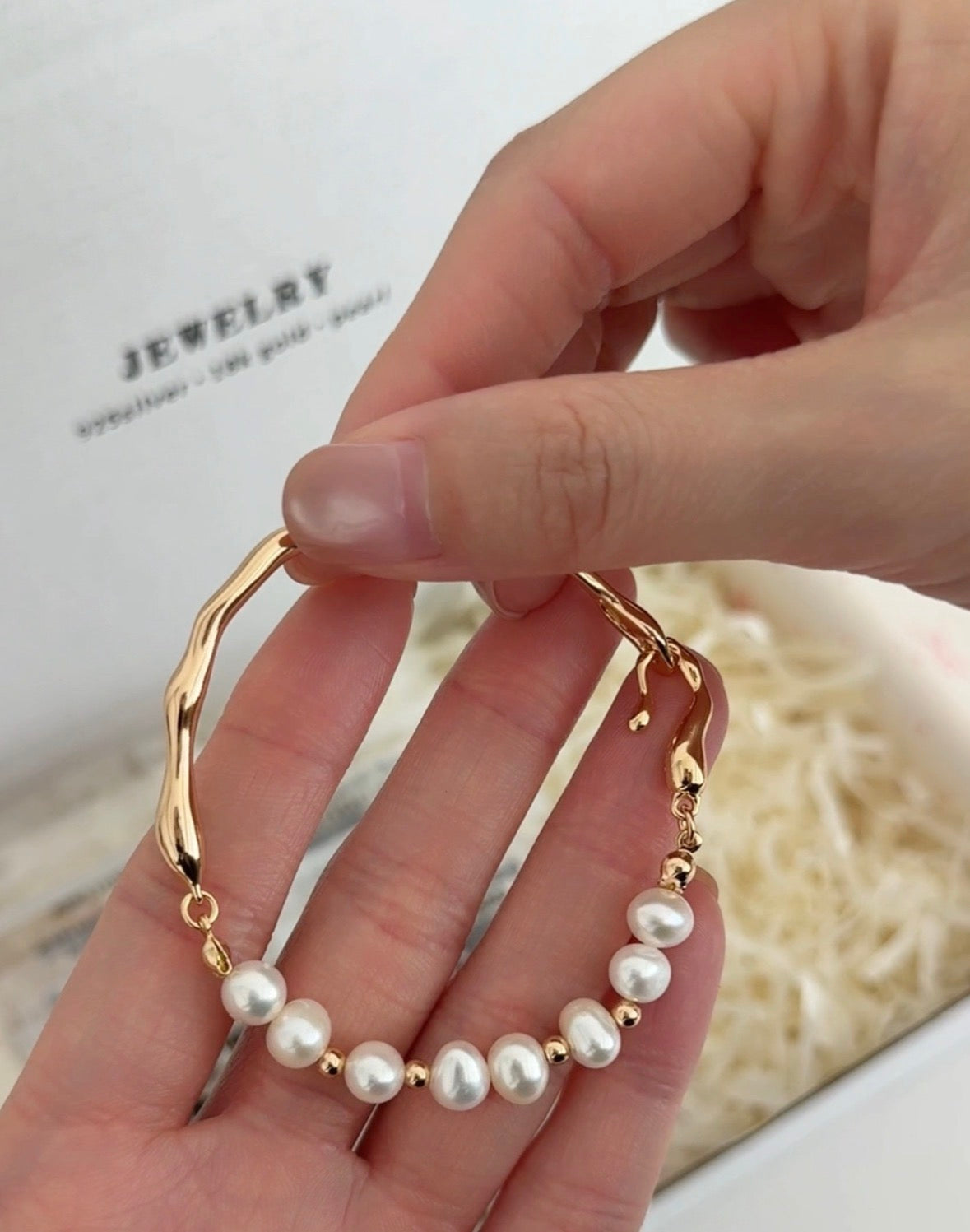 S925 Sterling Silver Natural Freshwater Pearl Open Bangle Bracelet