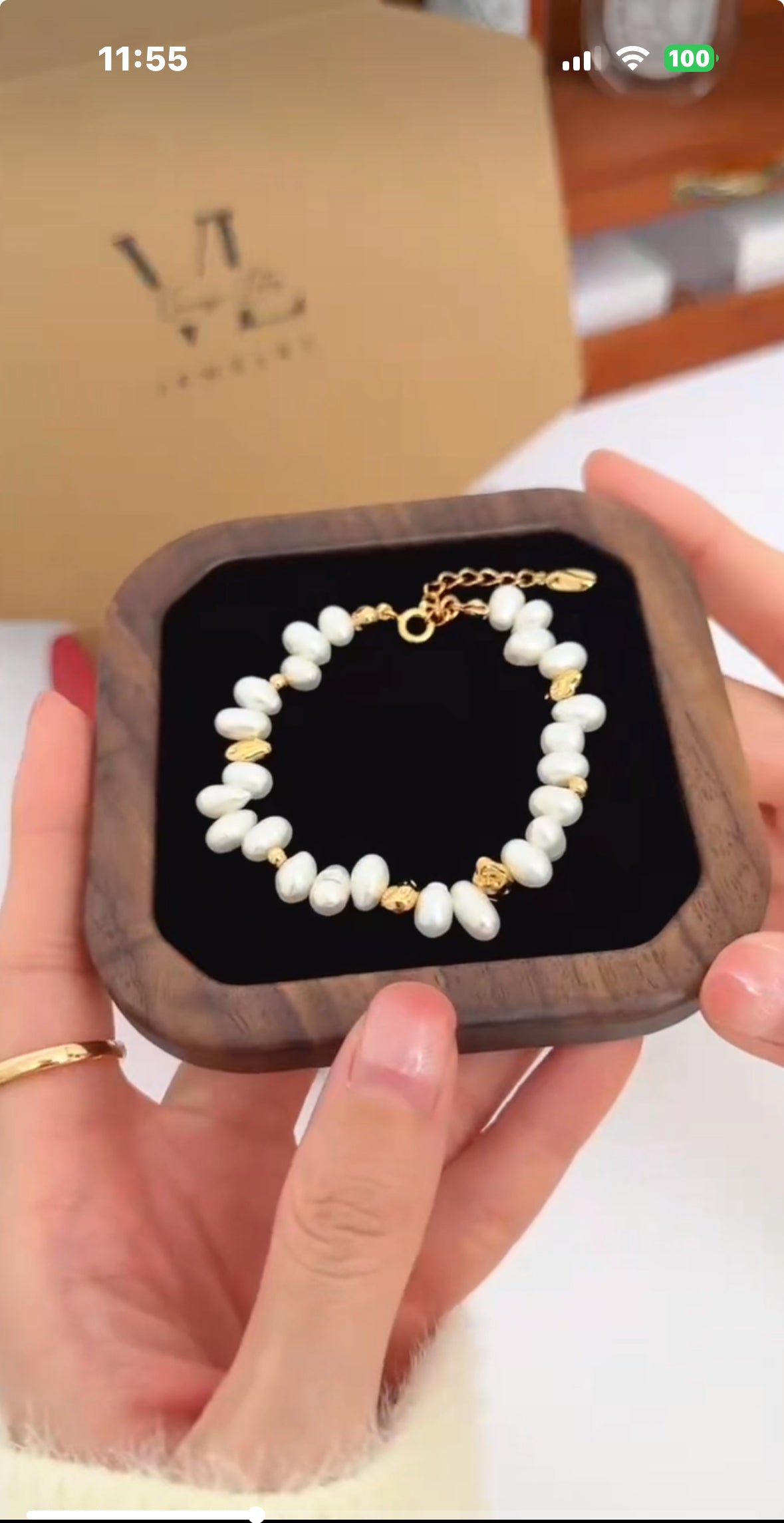 Vintage Gold Freshwater Pearl Bracelet – 925 Sterling Silver | Matching Necklace Set