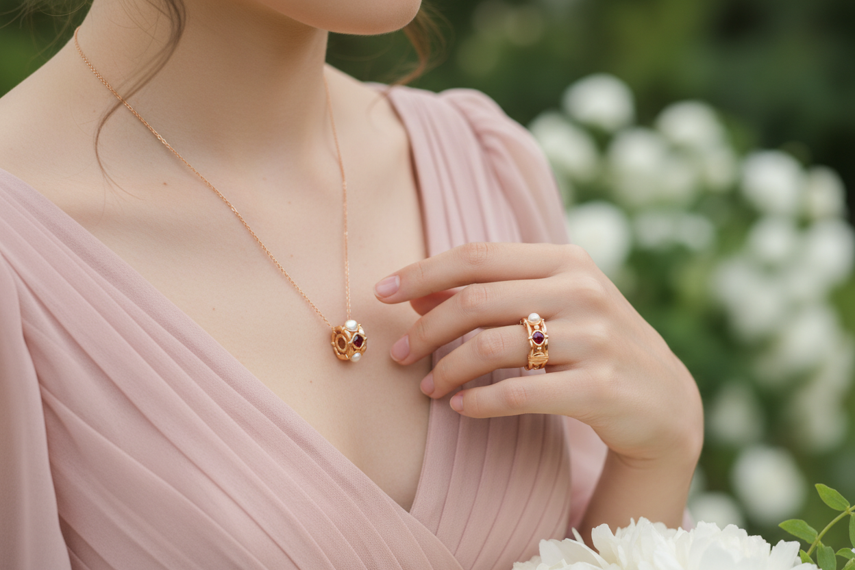 Royal Garnet and Pearl Gold Vermeil Ring