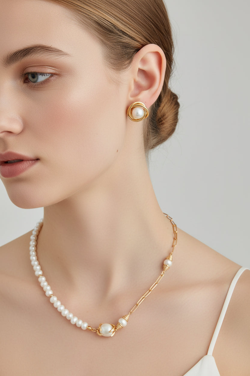 Vintage Pearl Paperclip Chain Necklace – S925 Sterling Silver