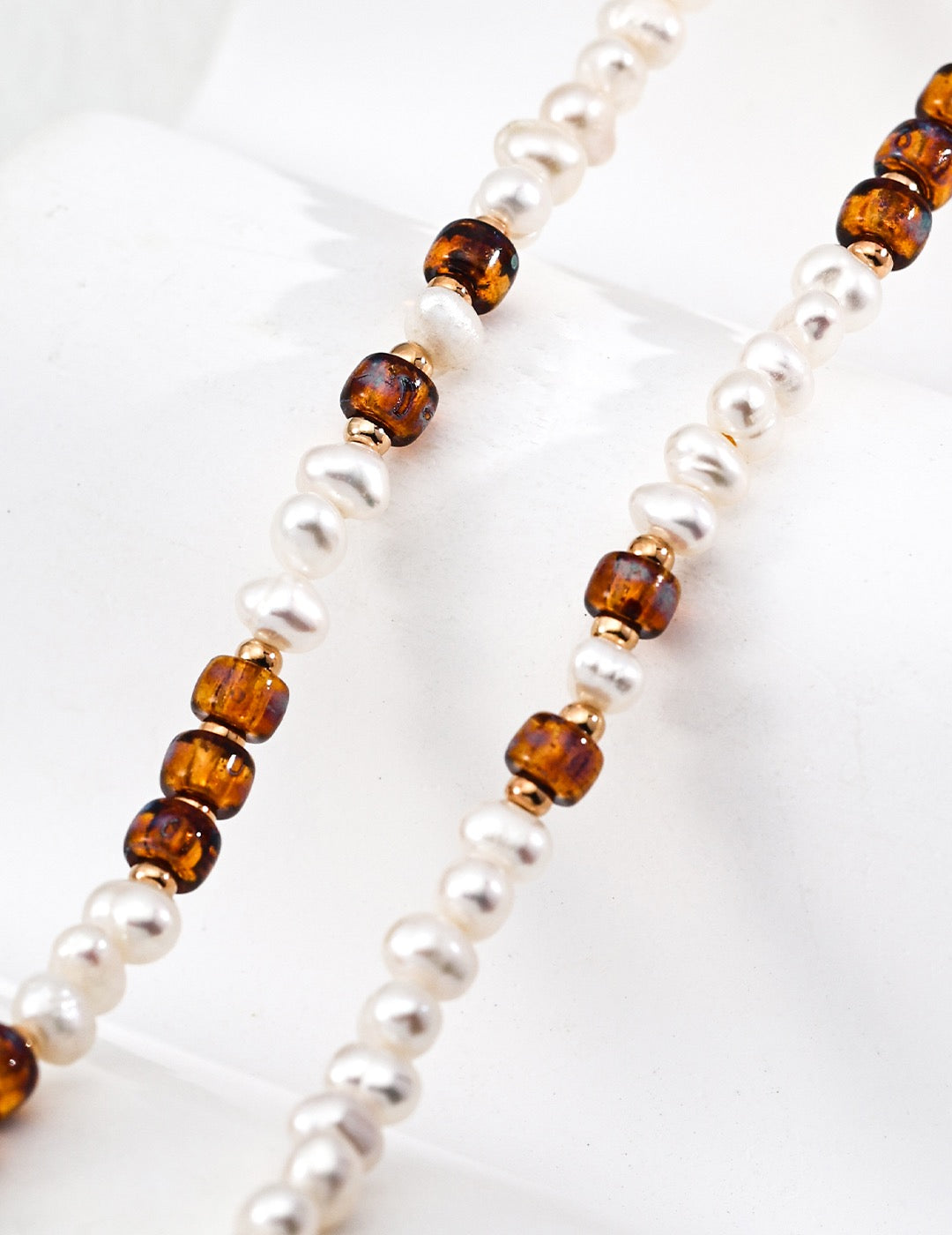 Vintage Gold Pearl & Glazed Glass Bead Jewelry Set – S925 Silver