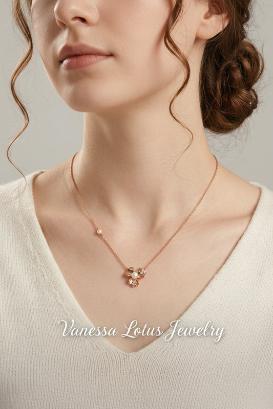 Pearl and Silver Flower Pendant Necklace