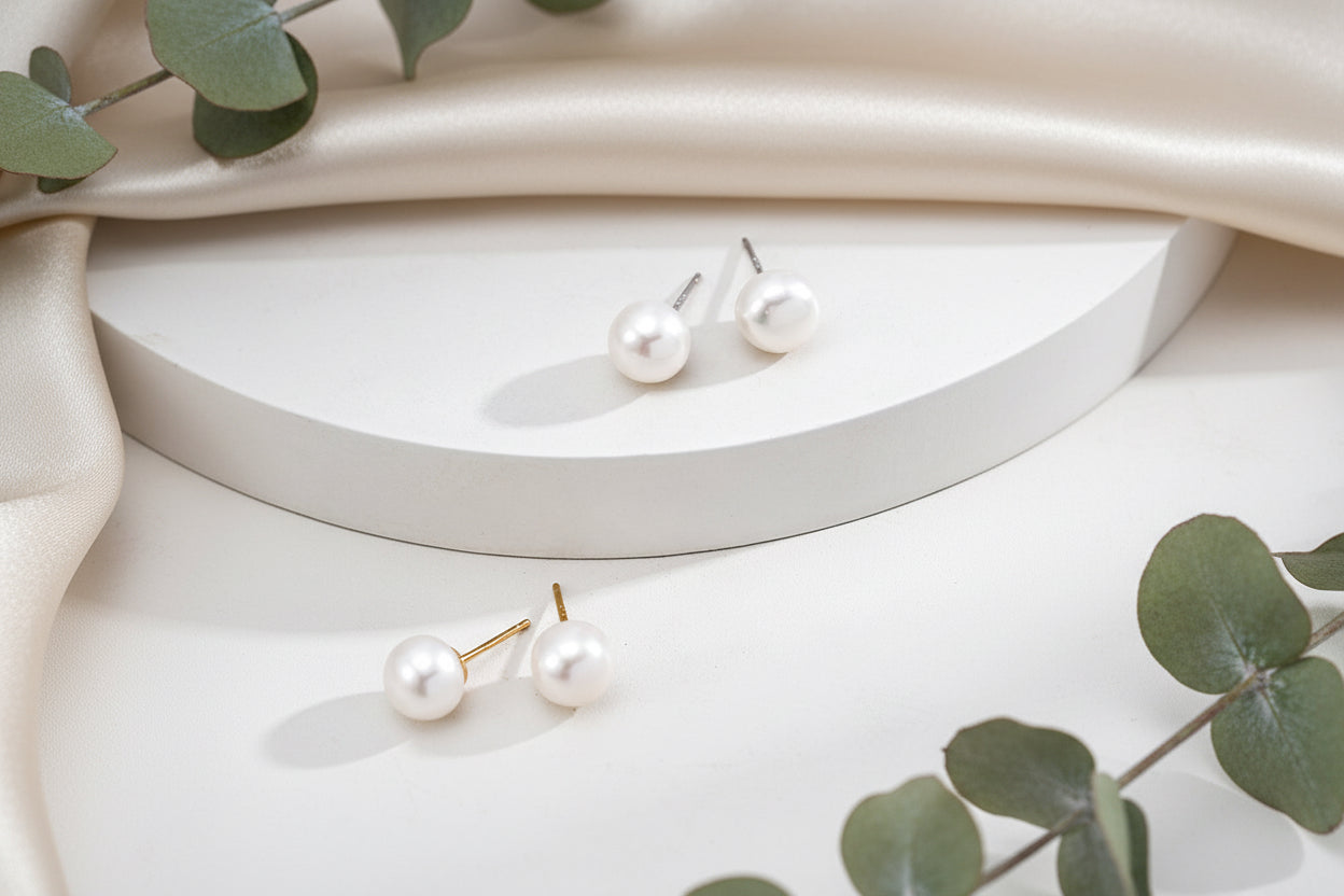 Minimalist Vintage Natural Pearl Stud Earrings | S925 Sterling Silver