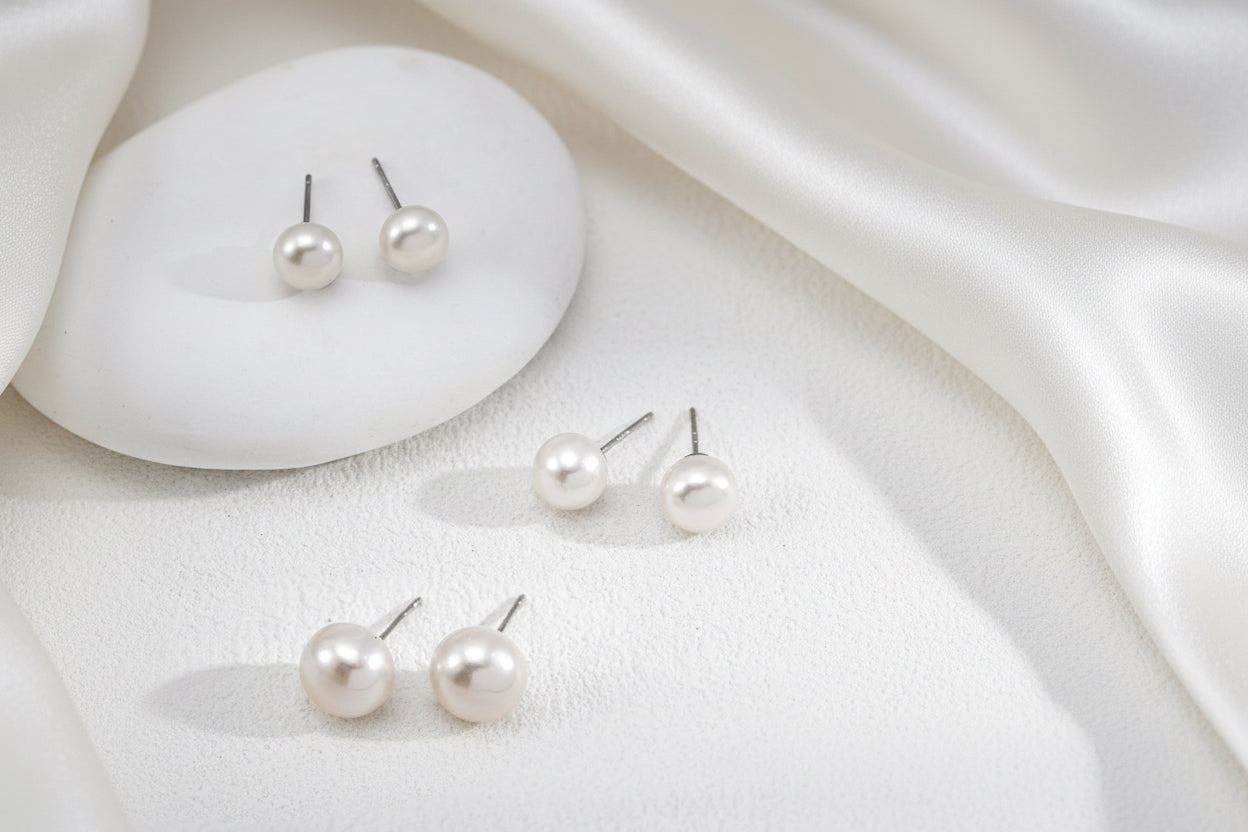 Minimalist Vintage Natural Pearl Stud Earrings | S925 Sterling Silver
