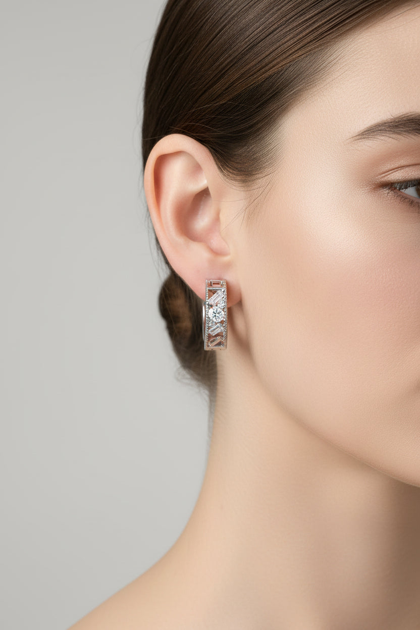 CZ Hoop Earrings - S925 Sterling Silver