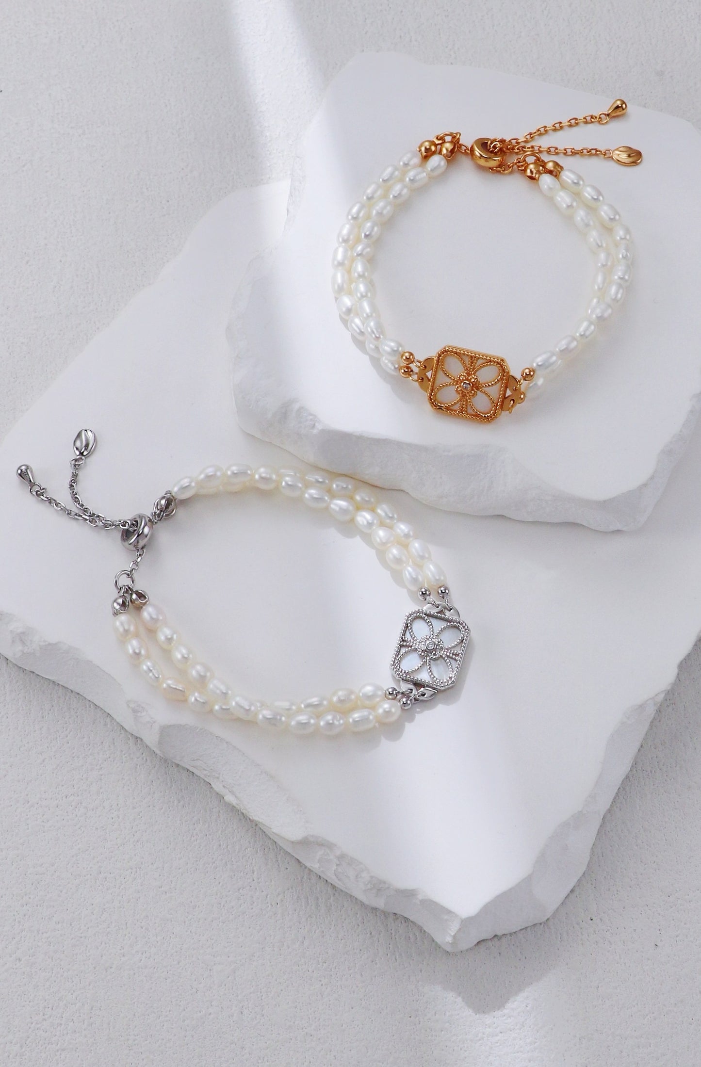 Blossom Emblem Pearl Bracelet – S925 Silver & White Shell Pearl