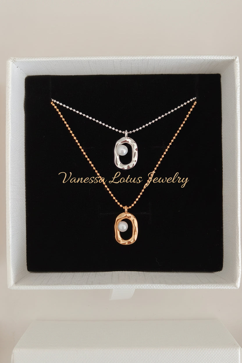 S925 Sterling Silver Pearl Sculpt Pendant Necklace – Natural Freshwater Pearl | Gold or Platinum Finish