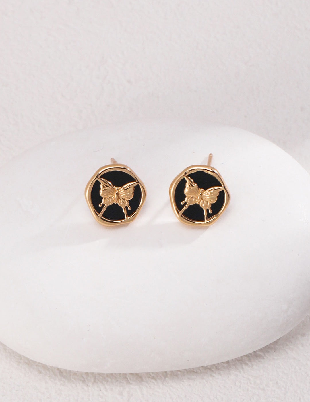 Black agate butterfly studs