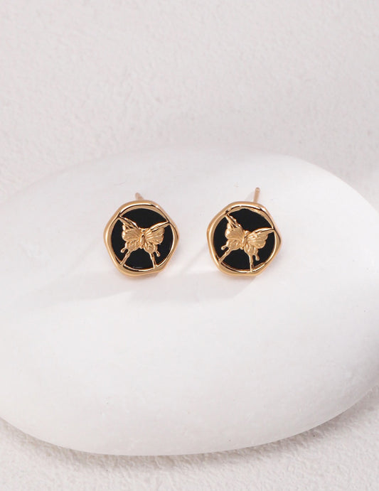 Black agate butterfly studs