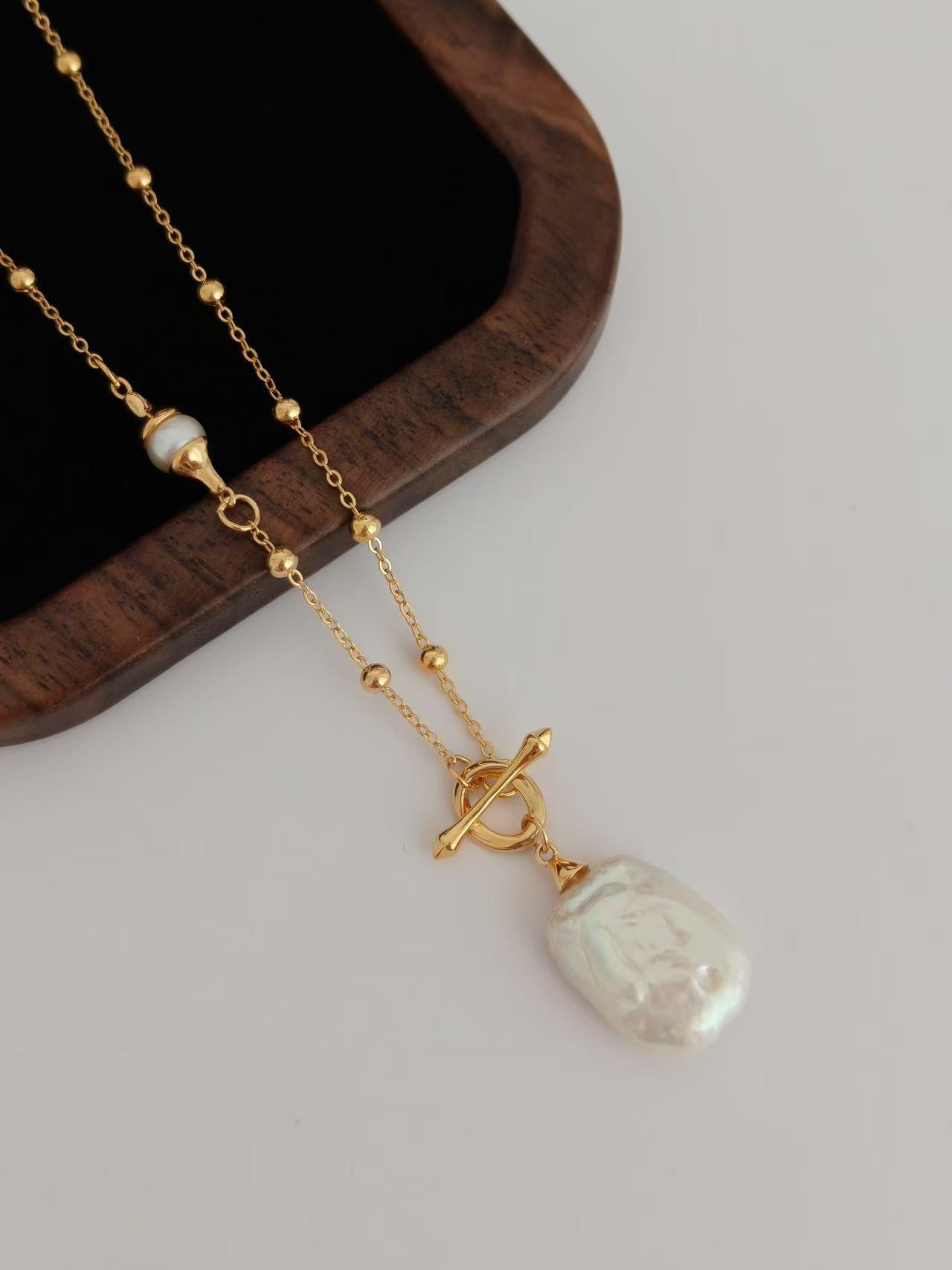 Pearl Necklace with Square Baroque Pearl Pendant