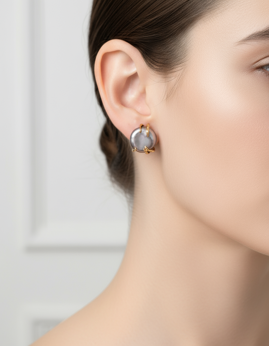 Vintage Gold Baroque Pearl Jewelry Set – Necklace & Stud Earrings | S925 Silver