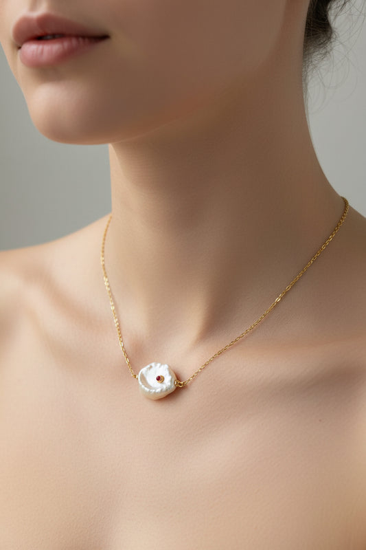 Petal-Shaped Natural Pearl Necklace – 18K Gold Plated S925 Silver Minimalist Pendant Necklace
