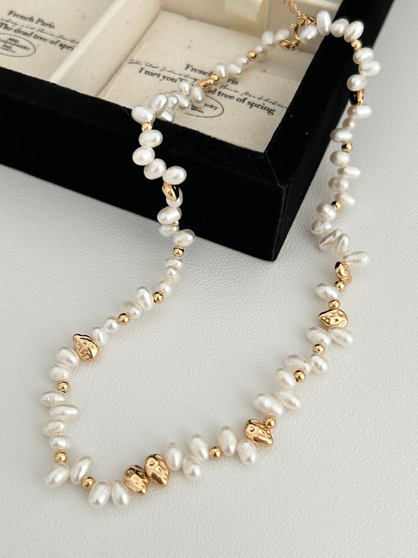 Vintage Gold Freshwater Pearl Necklace – 925 Sterling Silver | Matching Bracelet Set