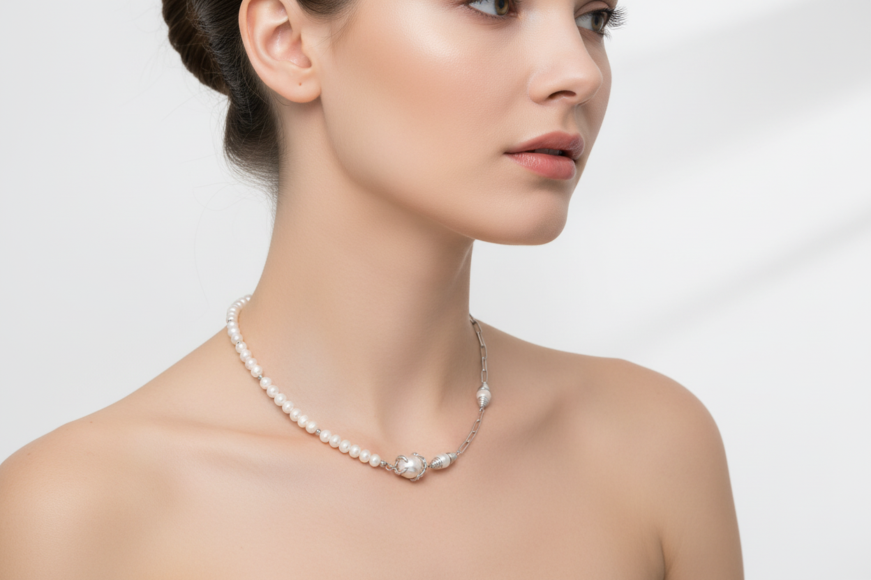 Vintage Pearl Paperclip Chain Necklace – S925 Sterling Silver