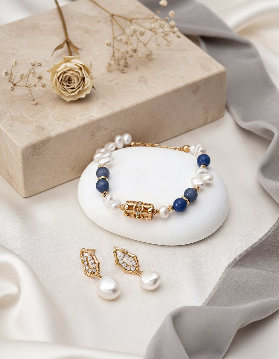 Vintage Gold Baroque Pearl Drop Earrings | 925 Silver & Zircon