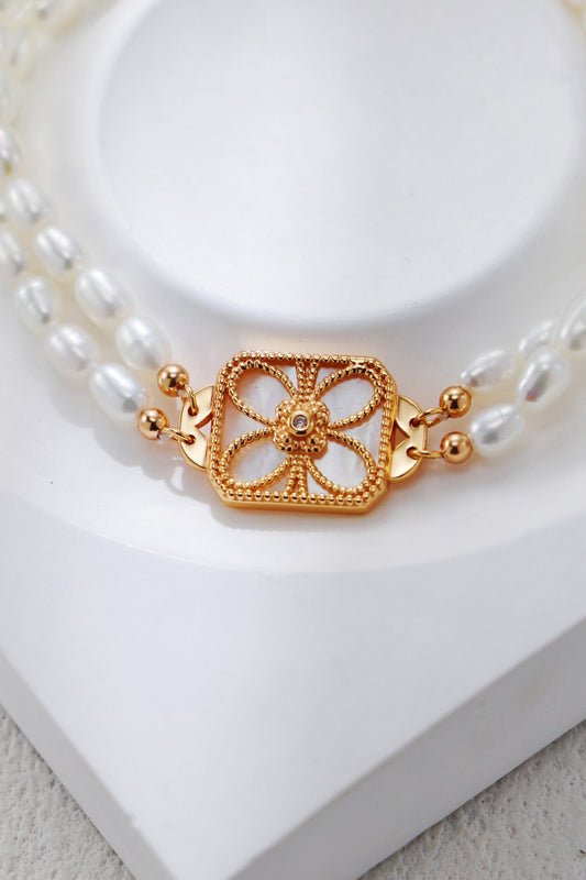 Blossom Emblem Pearl Bracelet – S925 Silver & White Shell Pearl