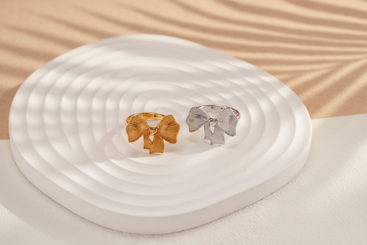 Vintage Bow Knot Sterling Silver Ring – Gold or Platinum Finish