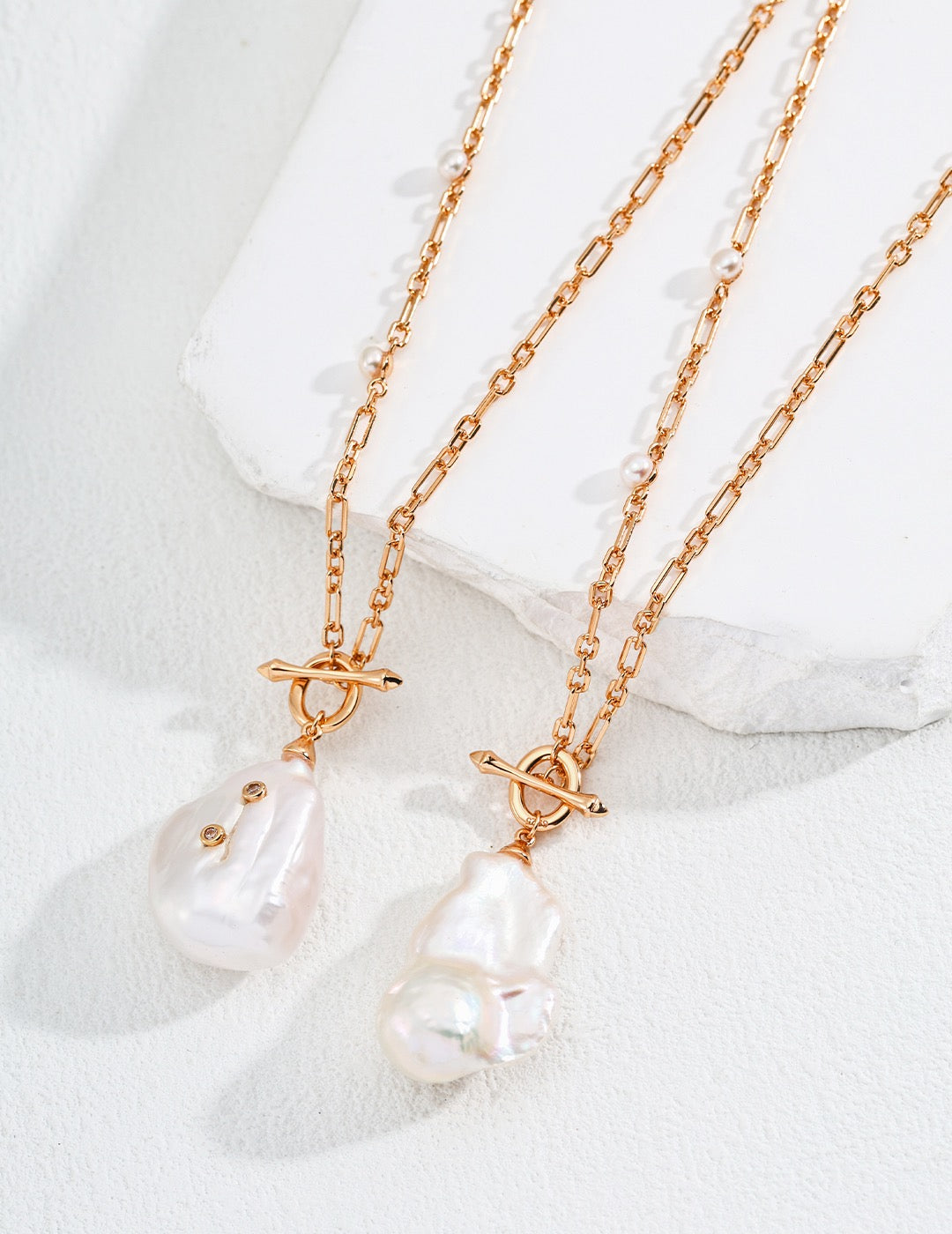S925 Sterling Silver Baroque Pearl & Zircon Pendant Necklace – Vintage Gold, 60cm