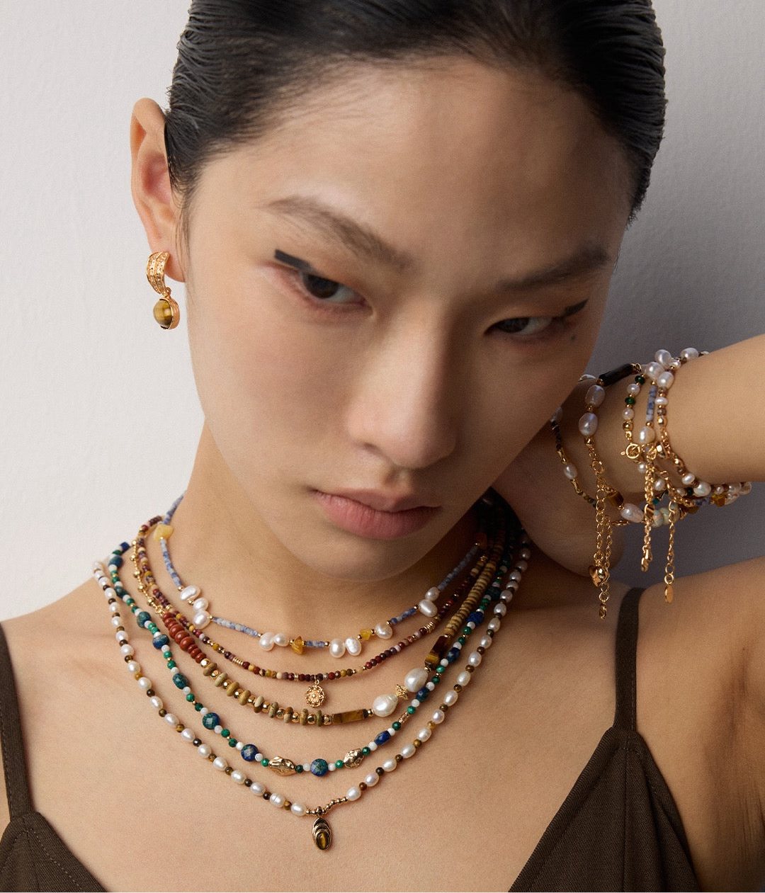 Vintage Gemstone & Pearl Jewelry Set – S925 Silver Bracelet & Necklace