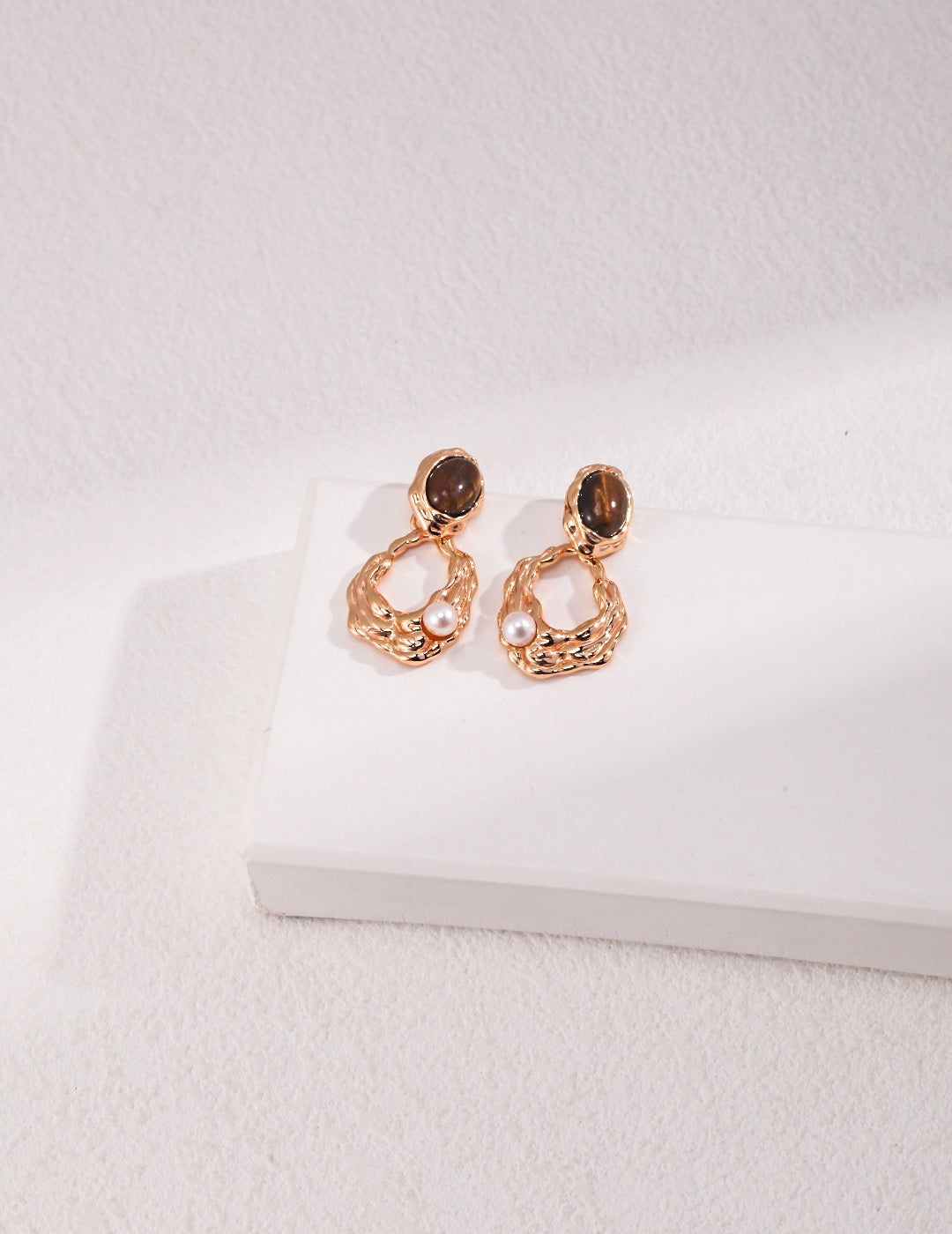 S925 Sterling Silver Tiger’s Eye & Pearl Earrings