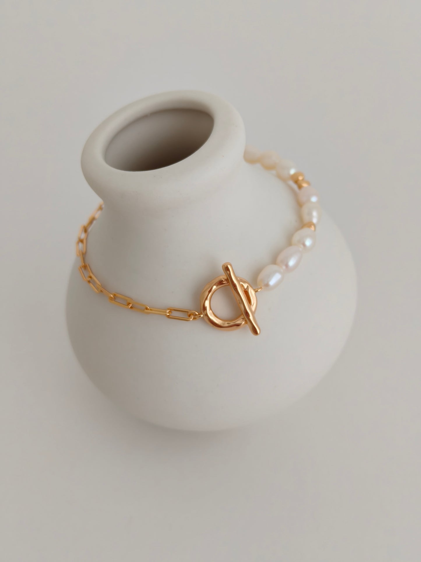 Aurora Pearl & Gold Chain Bracelet – S925 Sterling Silver